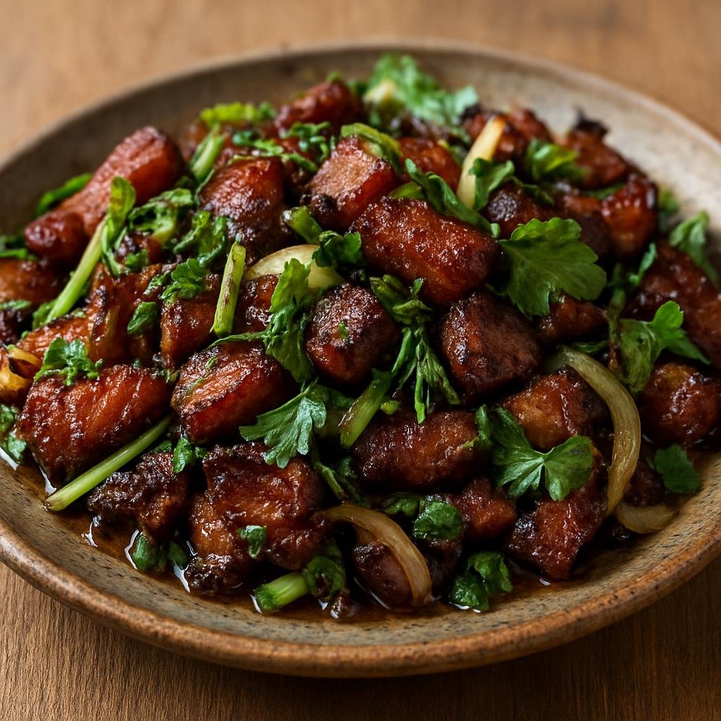 Entree: Myanmar – Kachin & Northern Myanmar – Kachin Smoked Pork (Smoked pork from the Kachin region braised and stir-fried with aromatics and fresh herbs) recipe