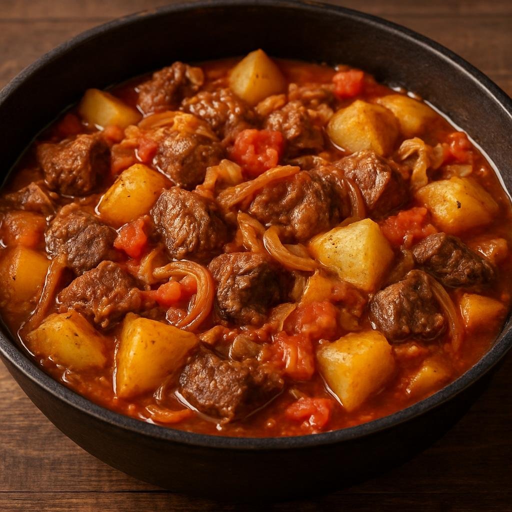 Entree: Uzbekistan – Fergana Valley – Kazan Kabob (Hearty Uzbek lamb and potato stew braised in a kazan with onions, tomatoes, and warm spices) recipe