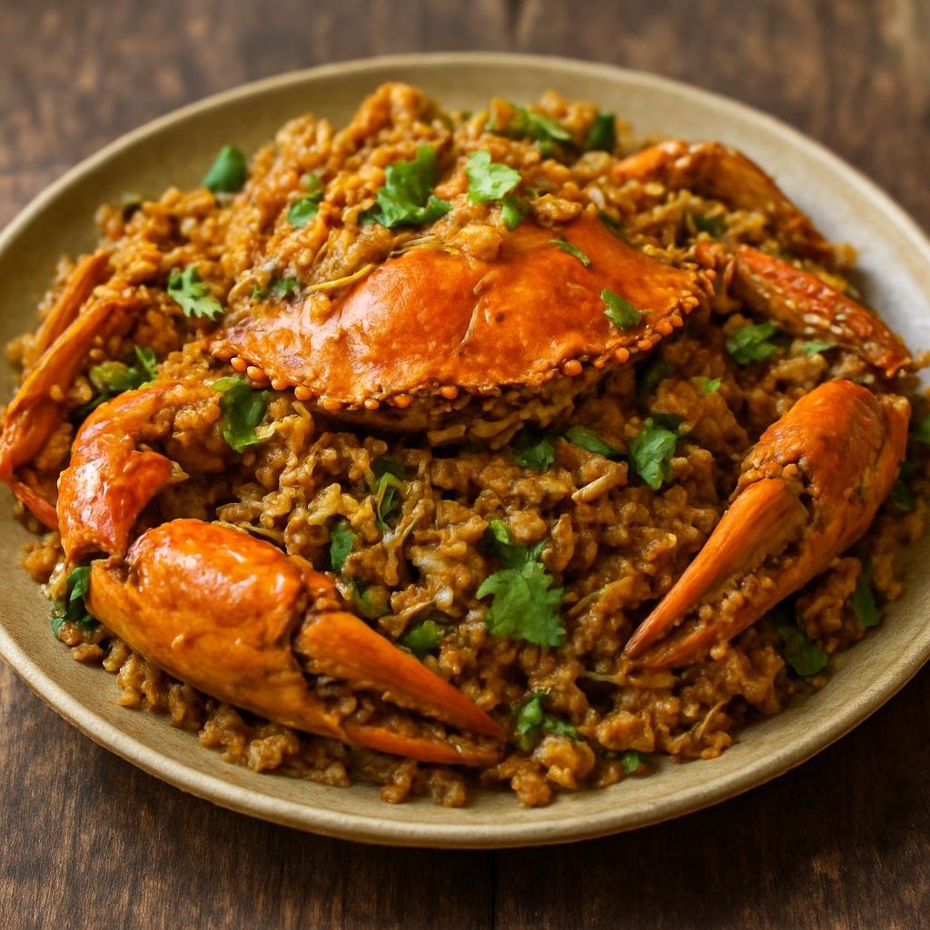 Entree: British Indian Ocean Territory – National Cuisine – Crab Stir Fry (Stir-fried crab cooked with aromatics, coconut and island spices) recipe