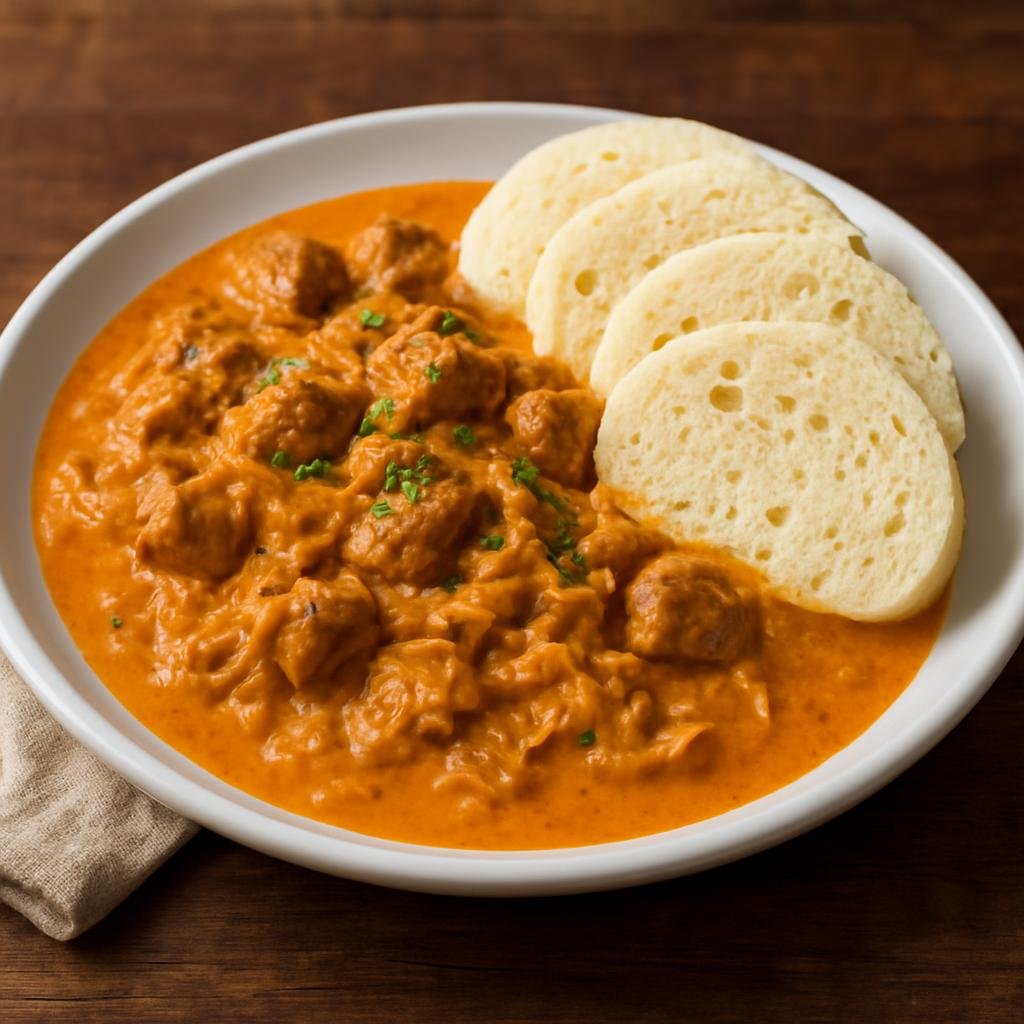 Entree: Czechia – Central Culinary Region – Segedínský guláš (Hearty Czech pork goulash cooked with sauerkraut in a creamy paprika sauce) recipe