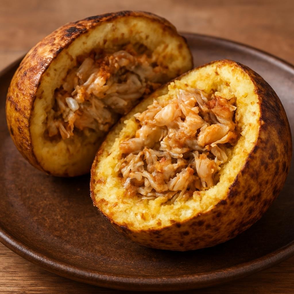 Entree: Pitcairn – Northern Culinary Region – Baked Breadfruit with Fish (Roasted breadfruit filled with flaky seasoned fish and coconut-infused flesh) recipe