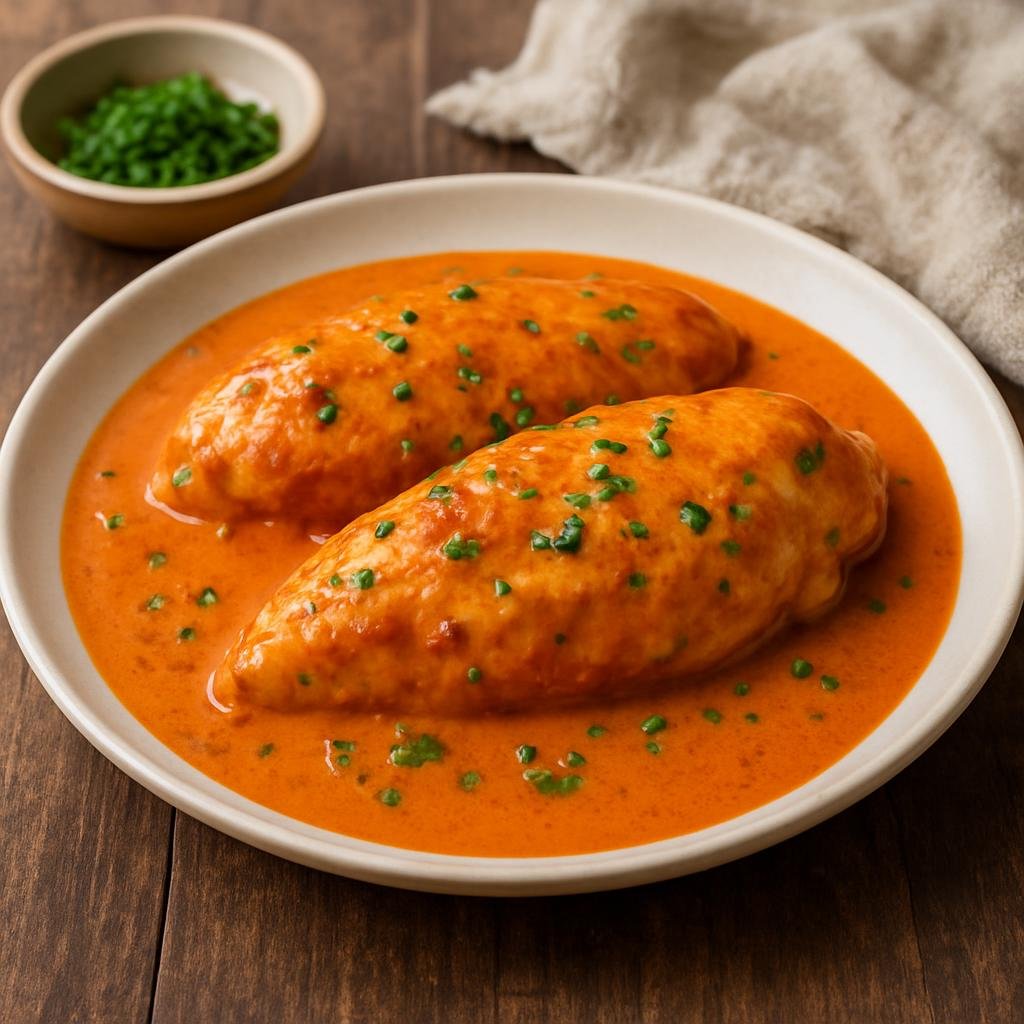 Entree: Slovakia – Northern Culinary Region – Kuracie Prsia na Paprike (Chicken breasts braised in a creamy sweet paprika sauce typical of Slovak home cooking) recipe