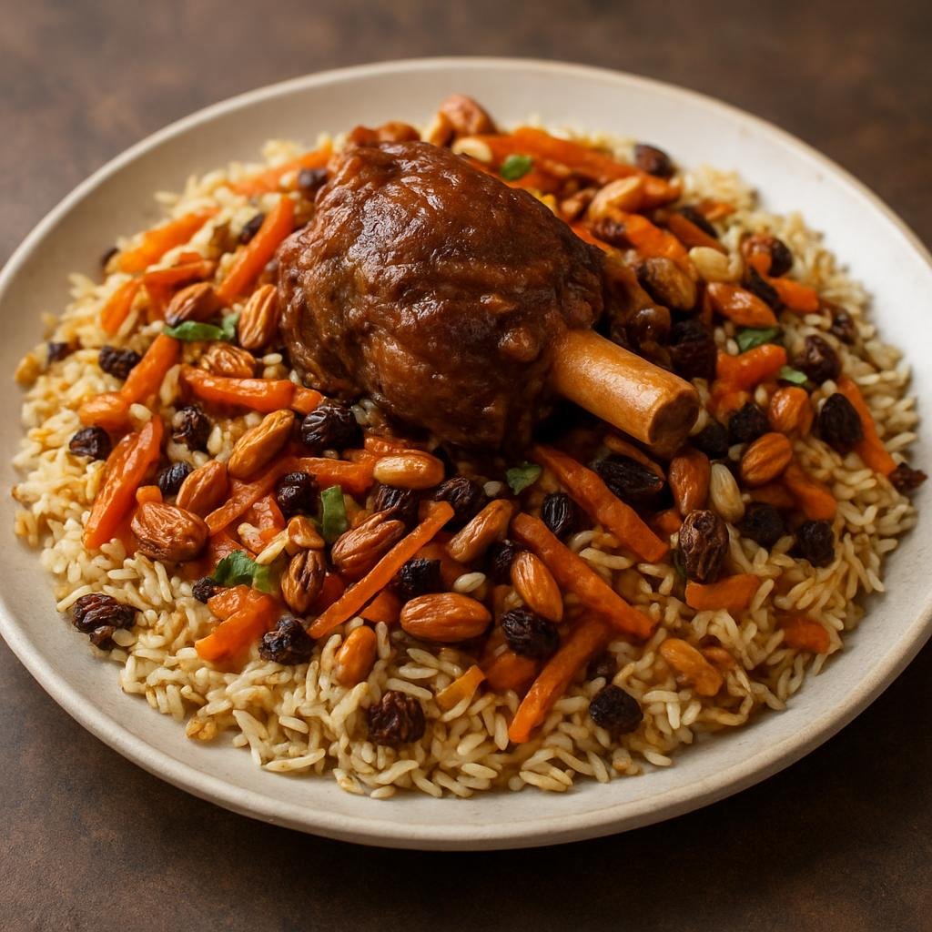 Entree: Tajikistan – Northern Culinary Region – Кабулӣ пилав ➤ Kabuli pilav (Fragrant Central Asian rice pilaf with braised lamb, sweet carrots, raisins, and toasted nuts) recipe