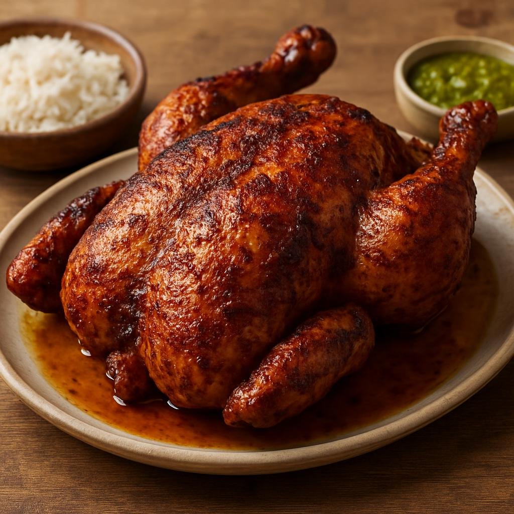 Entree: Venezuela – Northern Culinary Region – Pollo a la Brasa (Marinated, rotisserie-style roasted chicken with a deep savory and smoky spice profile) recipe
