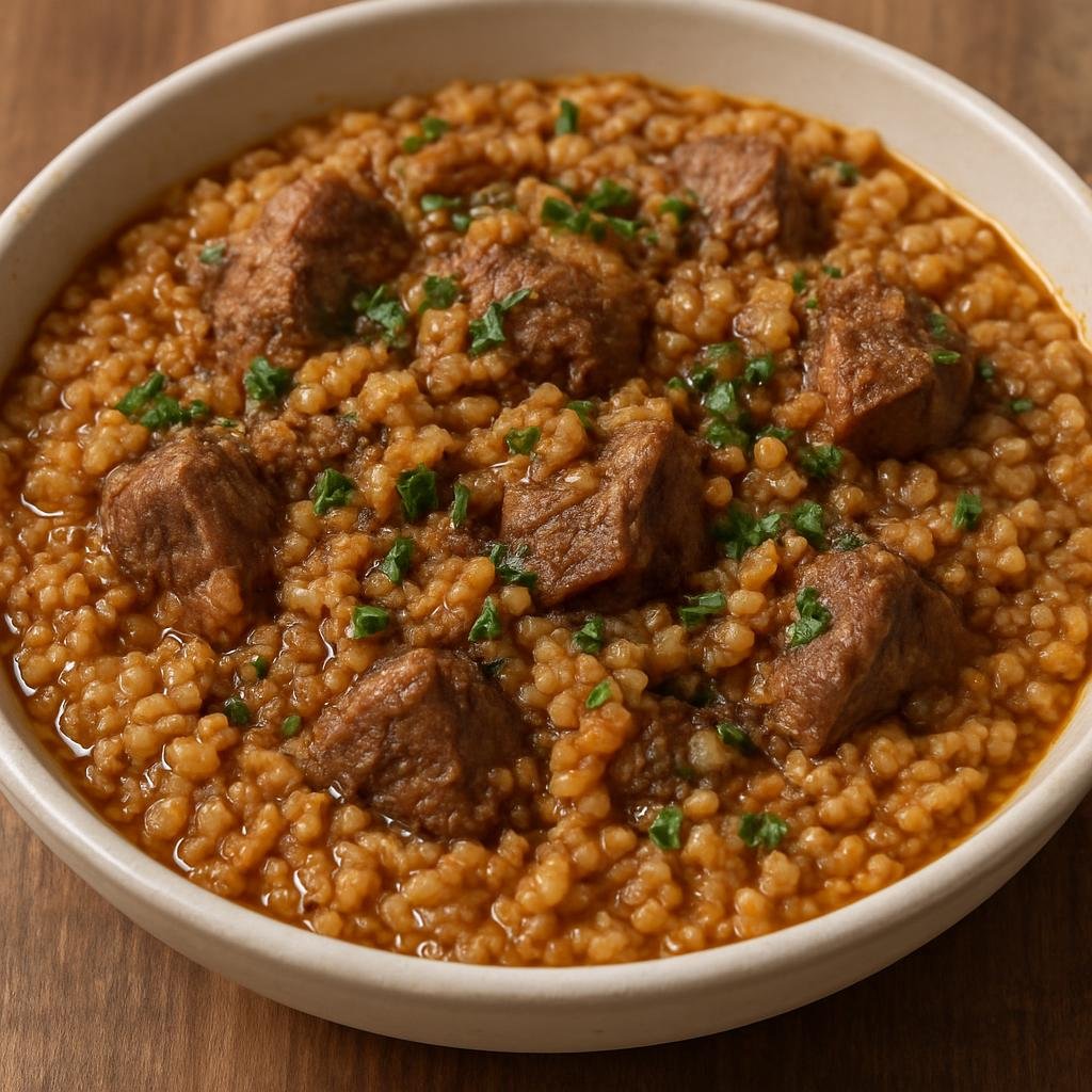Entree: Bahrain – Central Culinary Region – جريش ➤ jareesh (A savory cracked-wheat porridge slow-cooked with spiced lamb and aromatics) recipe