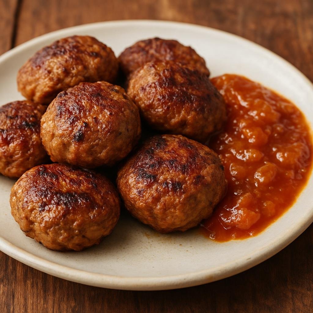 Entree: South Africa – Cape Malay – Frikkadel (Spiced Cape Malay meatballs, pan-fried or baked and served with chutney) recipe