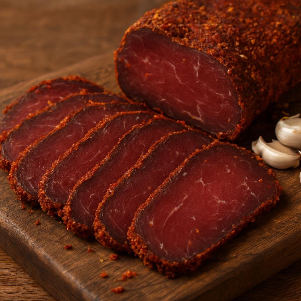 Entree: Armenia – Armenian Highlands – բաստուրմա ➤ basturma (Air-dried cured and heavily spiced beef coated with a fenugreek and garlic paste) recipe