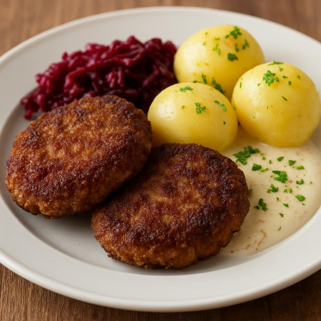 Entree: Denmark – Central Culinary Region – Krebinetter (Pan-fried Danish breaded meat patties made from seasoned ground pork and beef) recipe