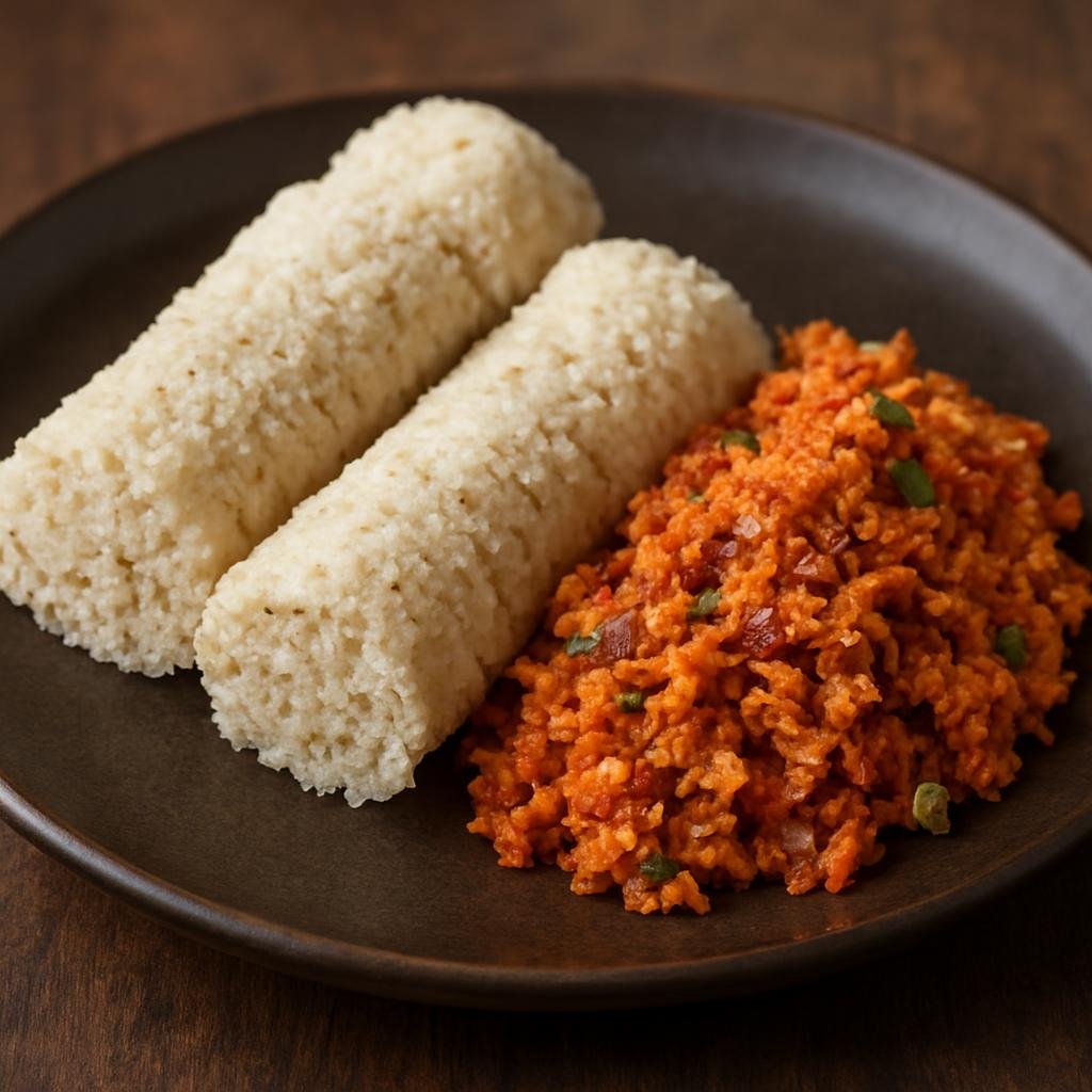 Entree: Sri Lanka – Jaffna Tamil Cuisine – பிட்டு மற்றும் தேங்காய் சம்போல் ➤ Pittu maṟṟum thengai sambol (Steamed cylinders of ground rice and coconut served with a spicy grated coconut relish) recipe