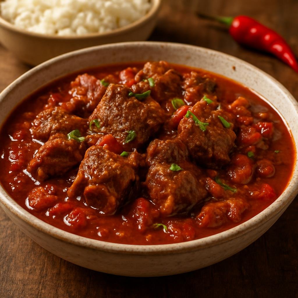 Entree: Cape Verde – National Cuisine – Guisado de Capado (Hearty Cape Verdean slow-cooked goat stew braised with tomatoes, wine, and piri-piri) recipe