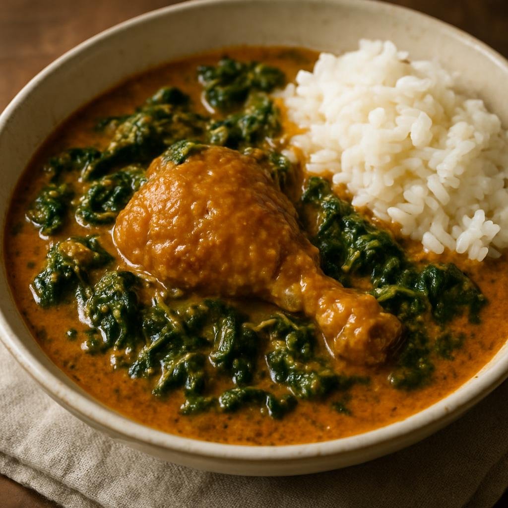 Entree: Central African Republic – National Cuisine – Makara (Rich Central African peanut-based stew of chicken and greens typically served with cassava or rice) recipe
