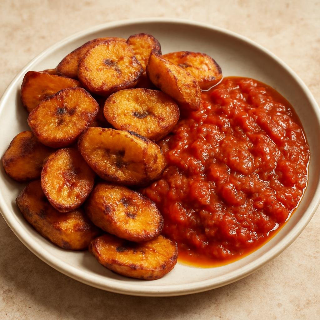 Entree: Cote d'Ivoire – National Cuisine – Alloco (Fried ripe plantains served with a savory spicy tomato-pepper sauce) recipe
