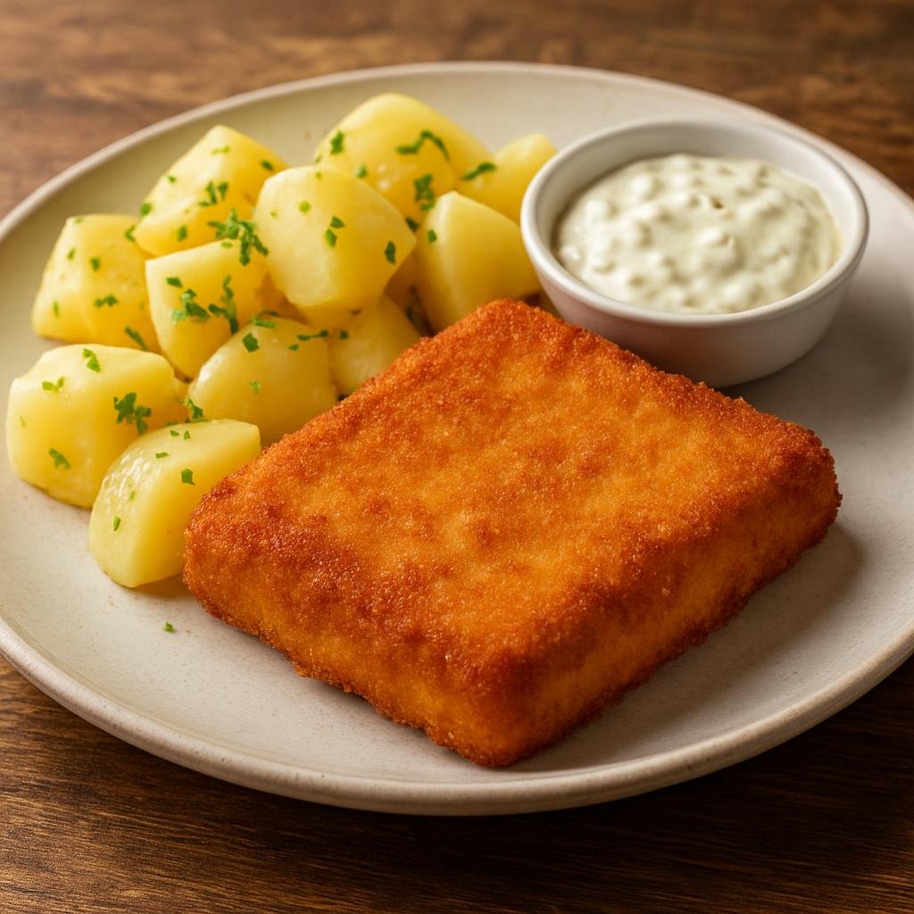 Entree: Czechia – Central Culinary Region – Smažený sýr (Breaded and deep-fried semi‑hard cheese served hot, typically with potatoes and tartar sauce) recipe