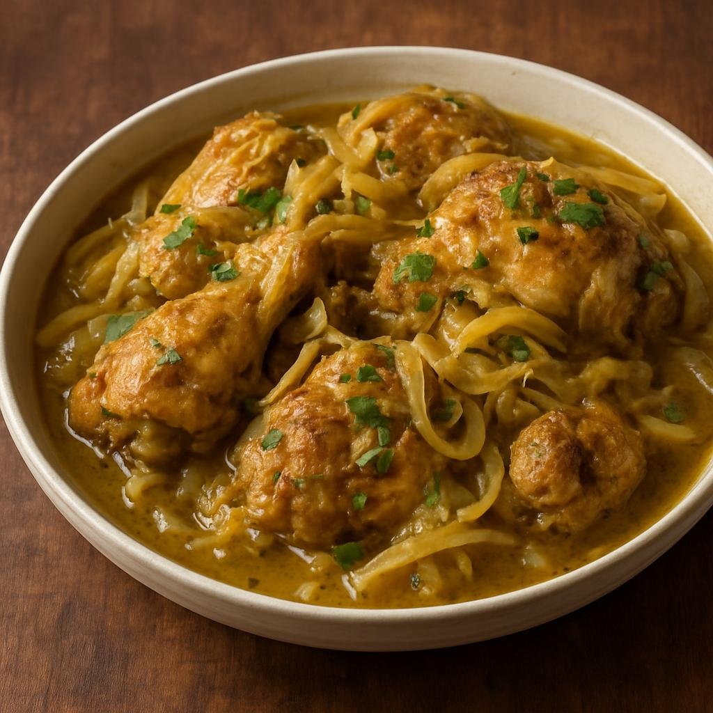 Entree: Guinea-Bissau – Northern Culinary Region – Yassa (Marinated and braised chicken in a lemon-onion-mustard sauce) recipe