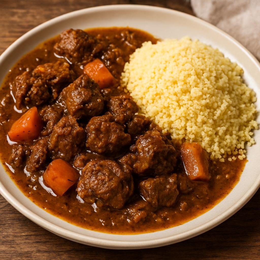 Entree: Mauritania – Northern Culinary Region – Marou (Slow-braised spiced lamb stew typical of northern Mauritania, served with steamed millet or couscous) recipe