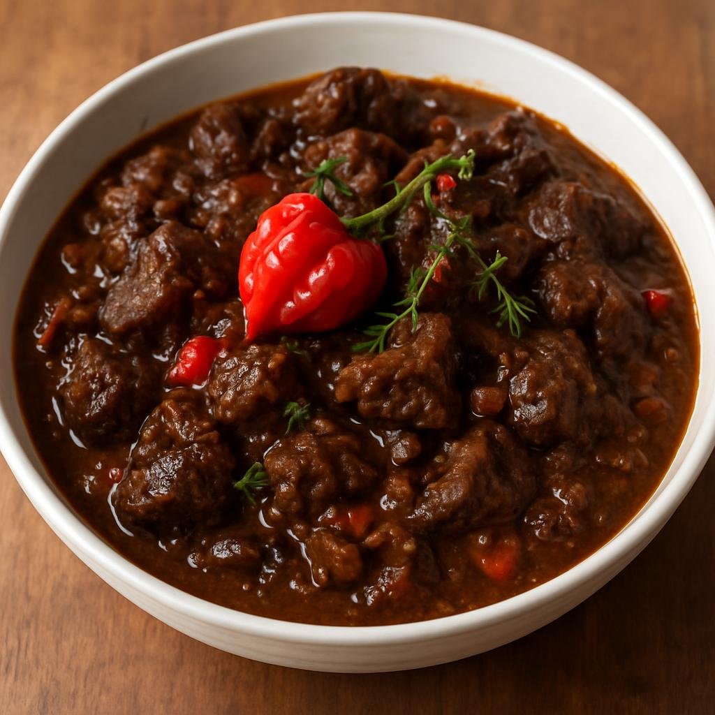 Entree: Anguilla – Central Culinary Region – Pepperpot (Hearty slow-cooked Caribbean meat stew spiced with hot pepper, allspice, and thyme) recipe