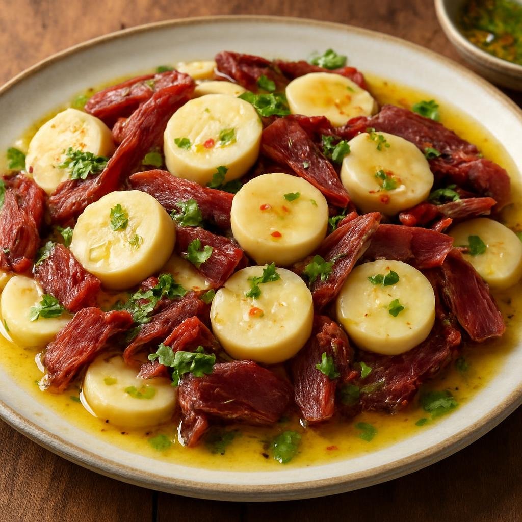 Entree: Peru – Amazonian Peru – Chonta con Cecina (Salad-style main of sliced heart of palm combined with salted, air-dried smoked beef and bright citrus dressing) recipe