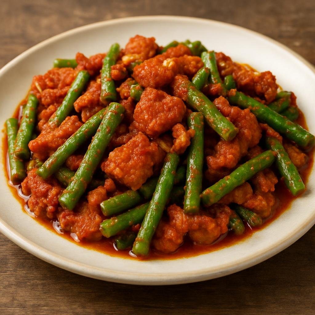 Entree: Thailand – Central Thailand – ผัดพริกขิง ➤ Phat Phrik Khing (Dry-style Thai stir-fry of red curry paste with pork and long beans) recipe