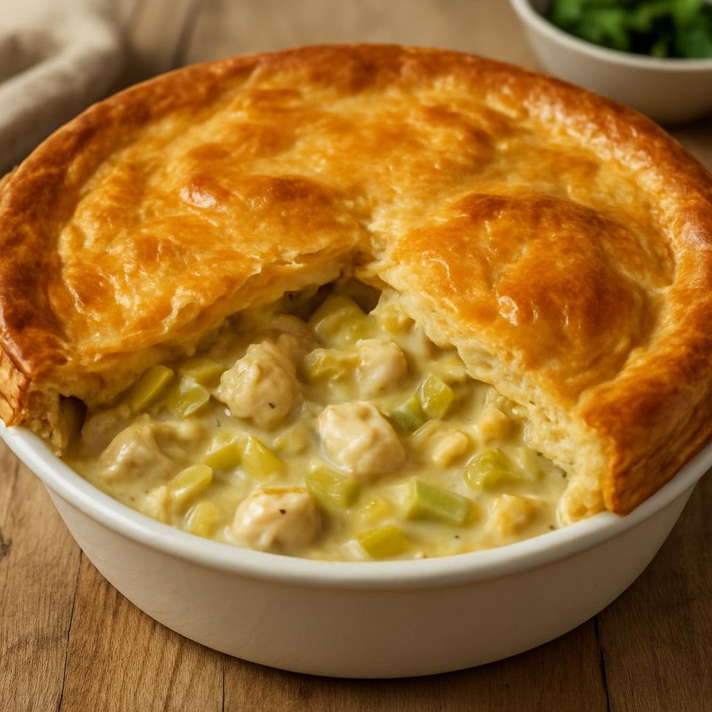 Entree: Ireland – Dublin & East – Chicken and Leek Pie (Baked savory pie of chicken and leeks in a creamy sauce under a pastry crust) recipe