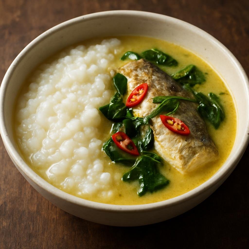 Entree: Papua New Guinea – Northern Culinary Region – Sago with Fish (Thick sago starch porridge served with fish poached in savory coconut broth) recipe