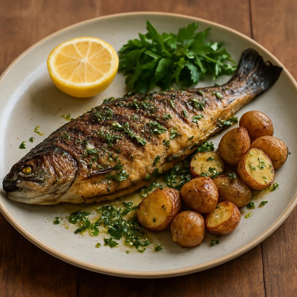 Entree: Bolivia – Central Culinary Region – Trucha a la Parrilla (Whole grilled trout seasoned with citrus, garlic and Andean herbs) recipe