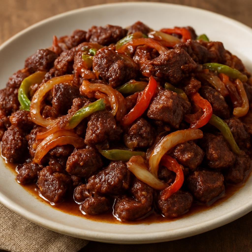 Entree: Eritrea – Tibs (Eritrean pan-sautéed spiced meat with onions and peppers) recipe