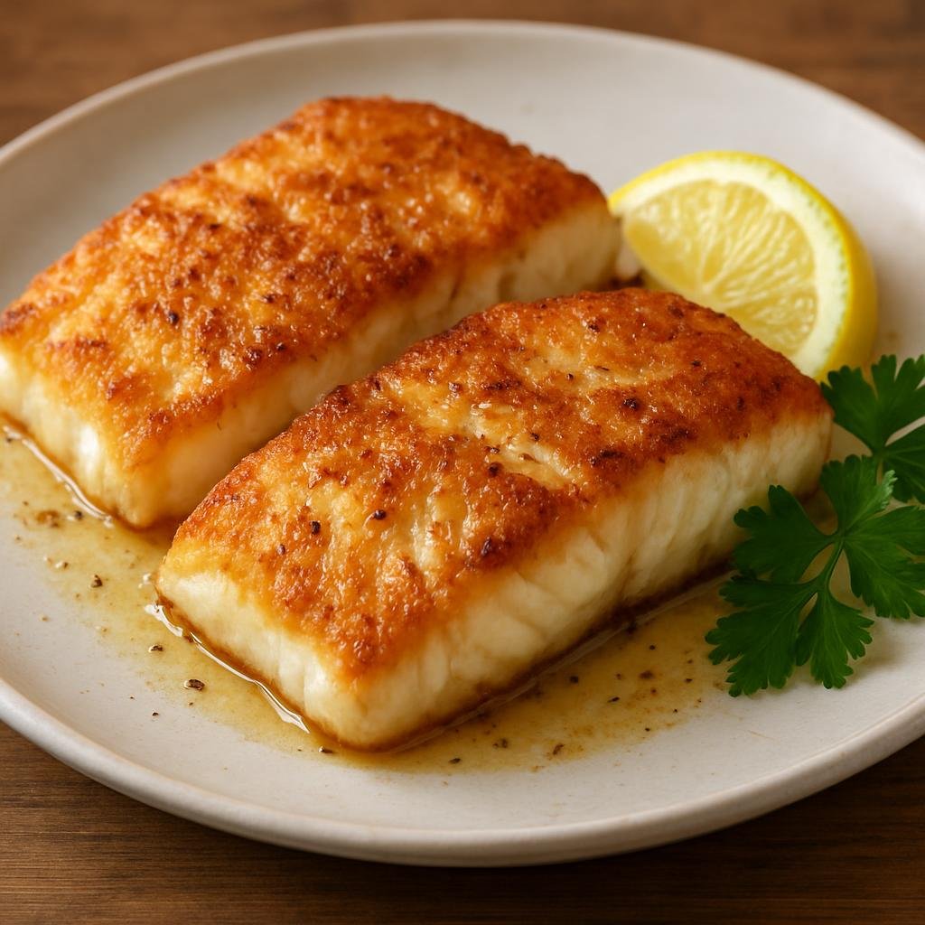 Entree: Falkland Islands (Malvinas) – Pan-Fried Cod (Pan-seared Atlantic cod fillets crisped in butter and oil served with lemon and parsley) recipe