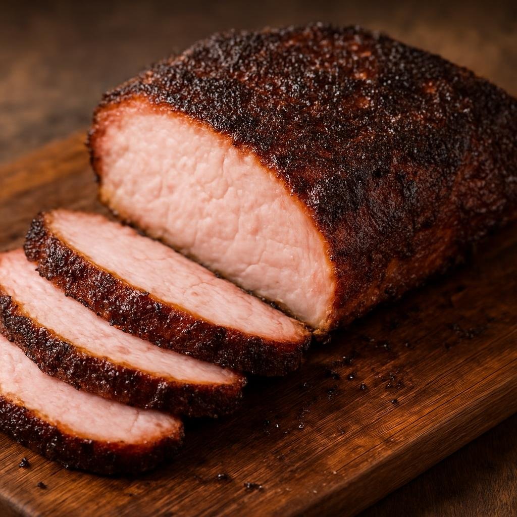 Entree: United States – American BBQ Belt – Smoked Pork Loin (Boneless pork loin seasoned with a dry rub and slow-smoked until juicy with a flavorful bark) recipe