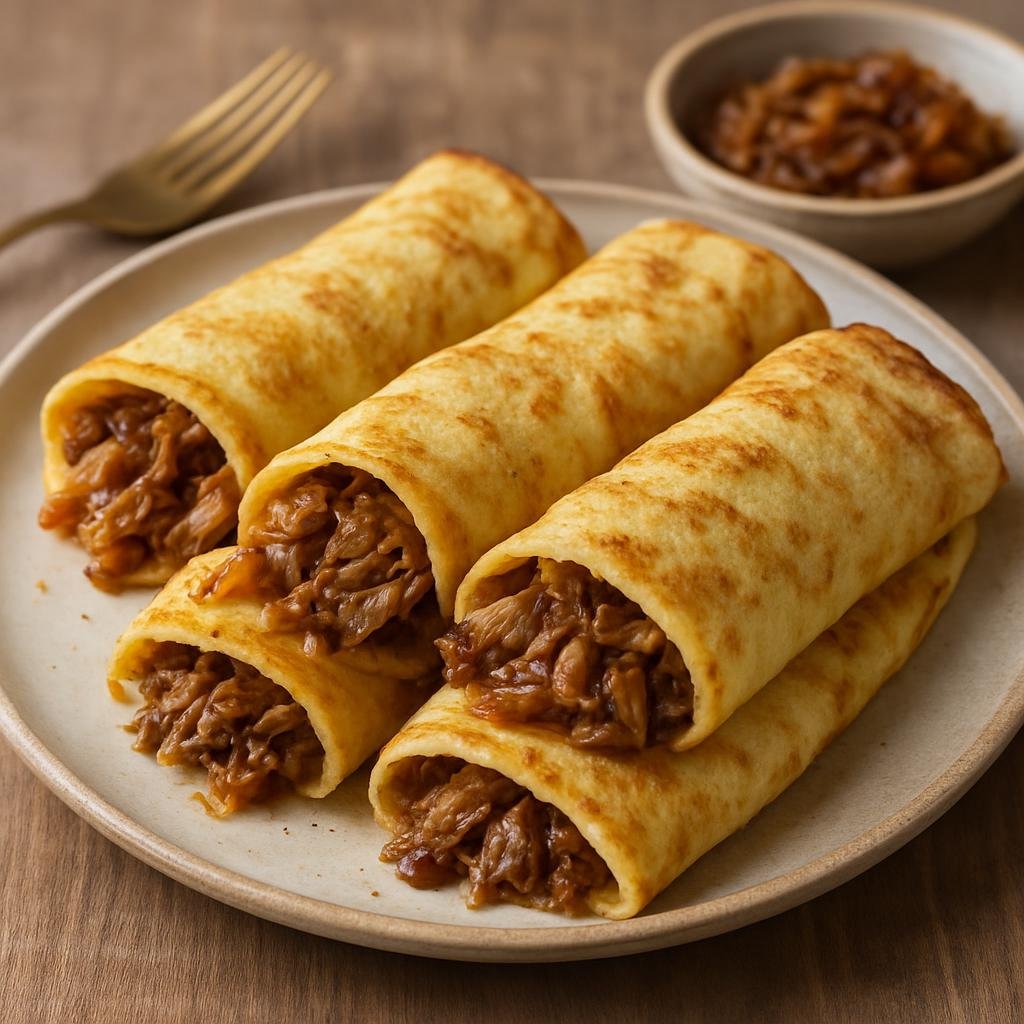 Entree: Spain – Aragon – Fardeles (Aragonese thin savory crepes filled with slow-braised lamb and onions) recipe