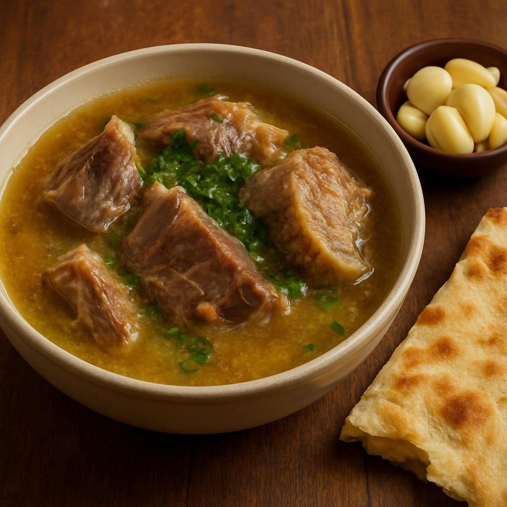 Entree: Armenia – Armenian Highlands – Խաշ ➤ Khash (Hearty gelatinous beef-foot broth and meat served piping hot with garlic and flatbread for dipping) recipe