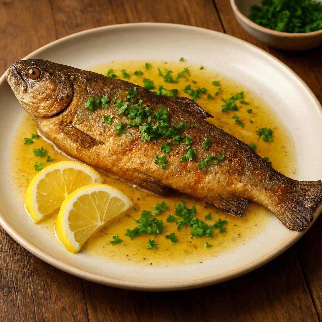 Entree: Austria – Salzburg & Alpine Austria – Forelle Müllerin Art (Pan-fried whole trout in butter with lemon and parsley in the traditional miller’s style) recipe