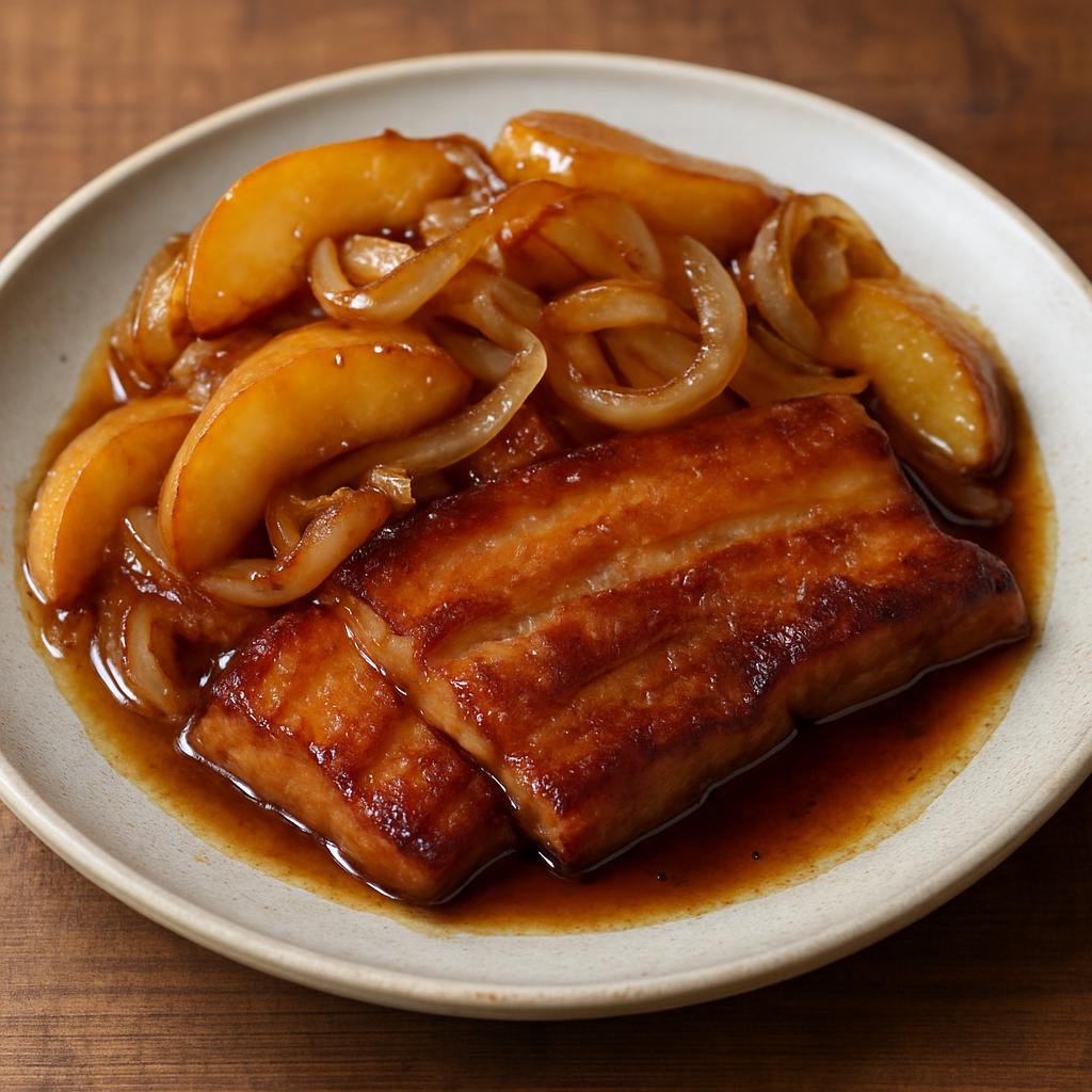 Entree: Denmark – Central Culinary Region – Æbleflæsk (Pan-fried smoked pork belly with caramelized apples and onions) recipe