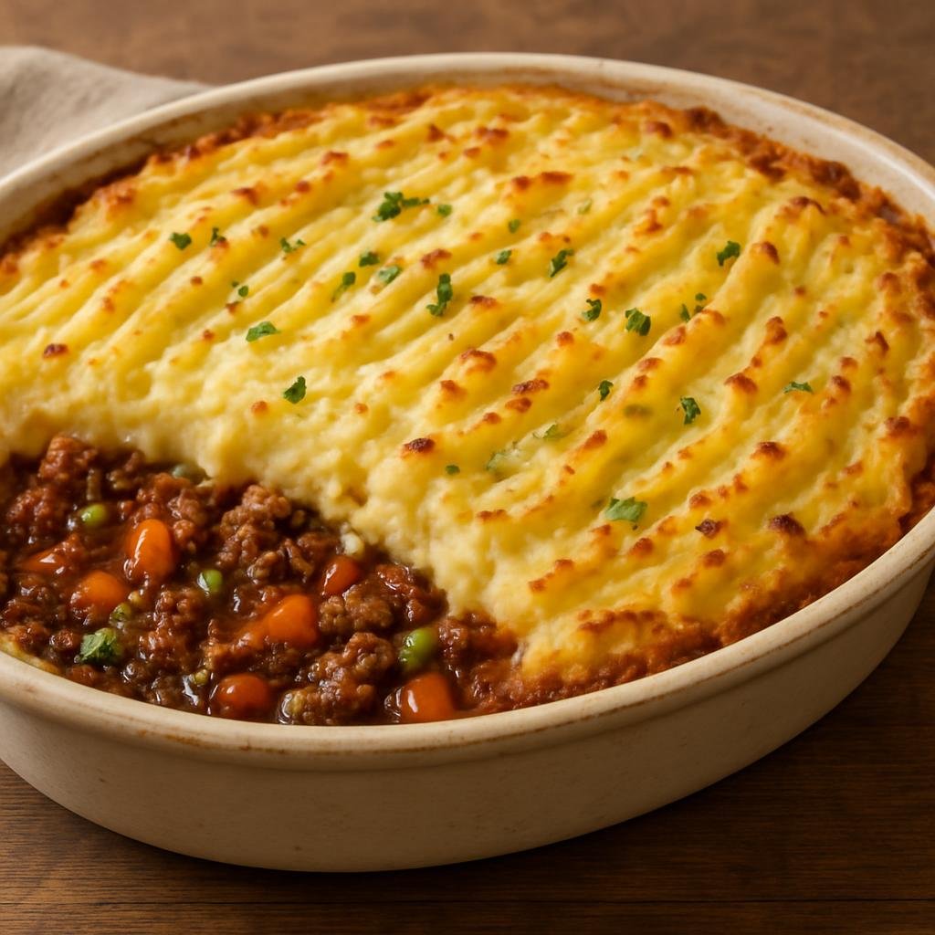 Entree: Ireland – Dublin & East – Cottage Pie (Baked Irish dish of minced beef and vegetables topped with creamy mashed potatoes) recipe