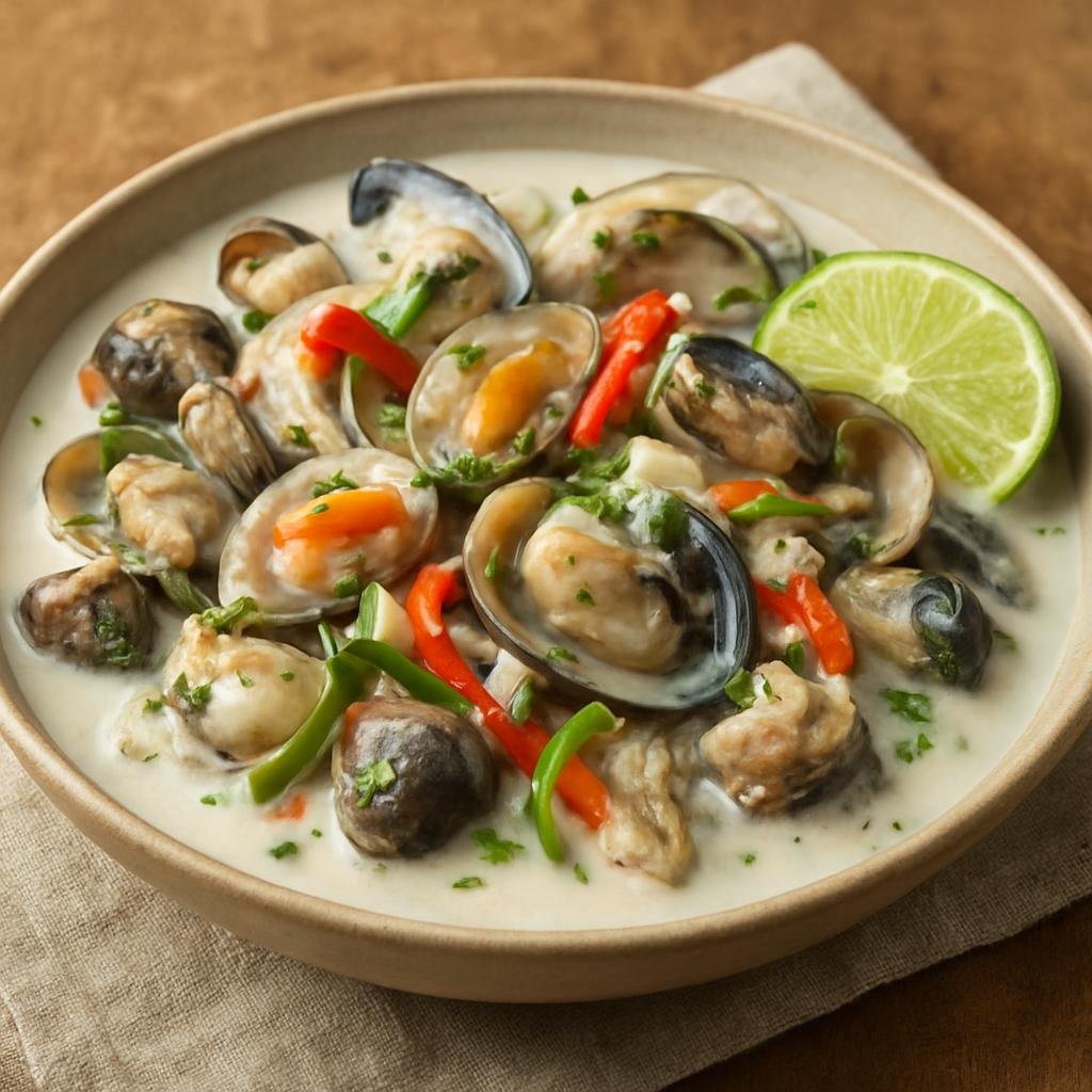 Entree: French Polynesia – National Cuisine – Pahua Taioro (Marinated shellfish or seafood served in fermented coconut cream with lime and vegetables) recipe