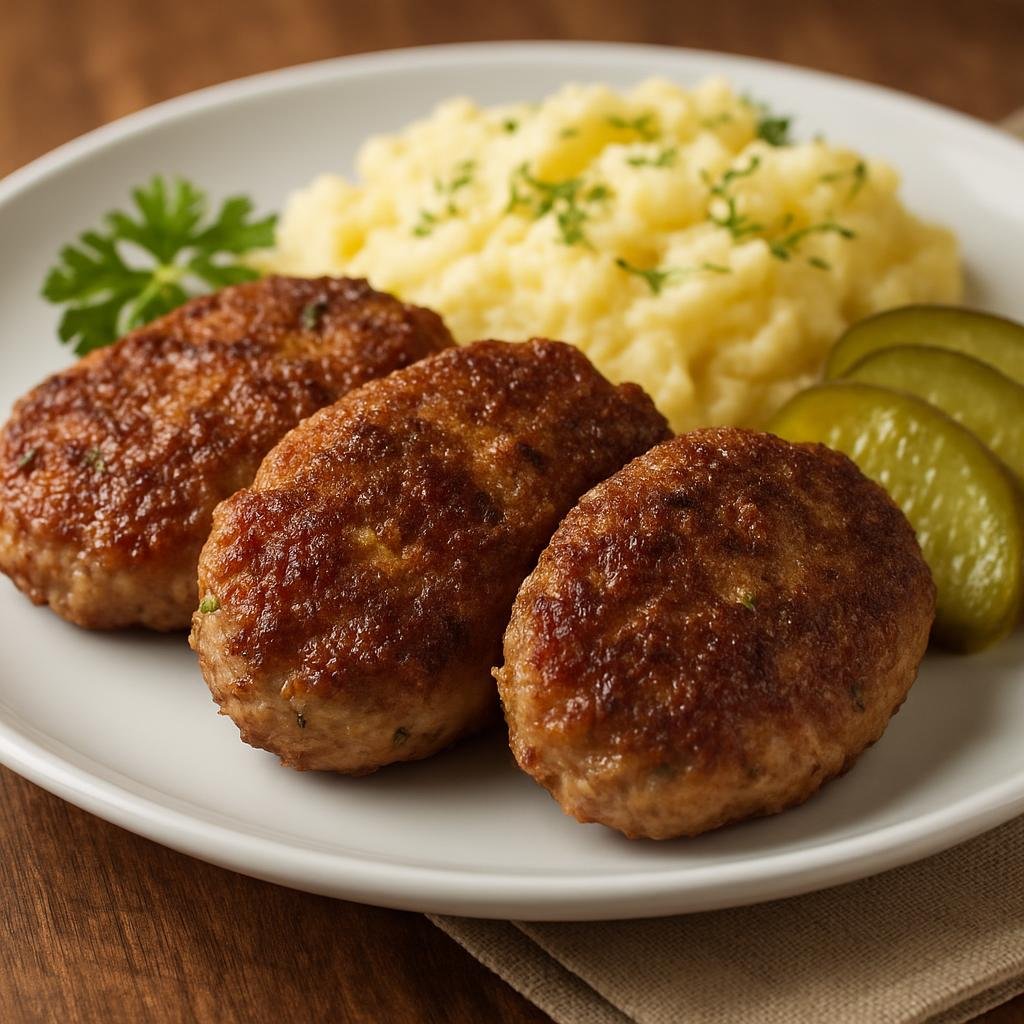 Entree: Lithuania – Northern Culinary Region – Kotletai (Pan-fried seasoned minced meat patties common in Lithuanian home cooking) recipe