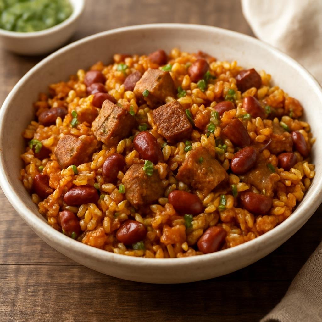 Entree: Puerto Rico – Northern Culinary Region – Arroz Mamposteao (Puerto Rican sautéed rice and beans mixed with sofrito and savory pork) recipe