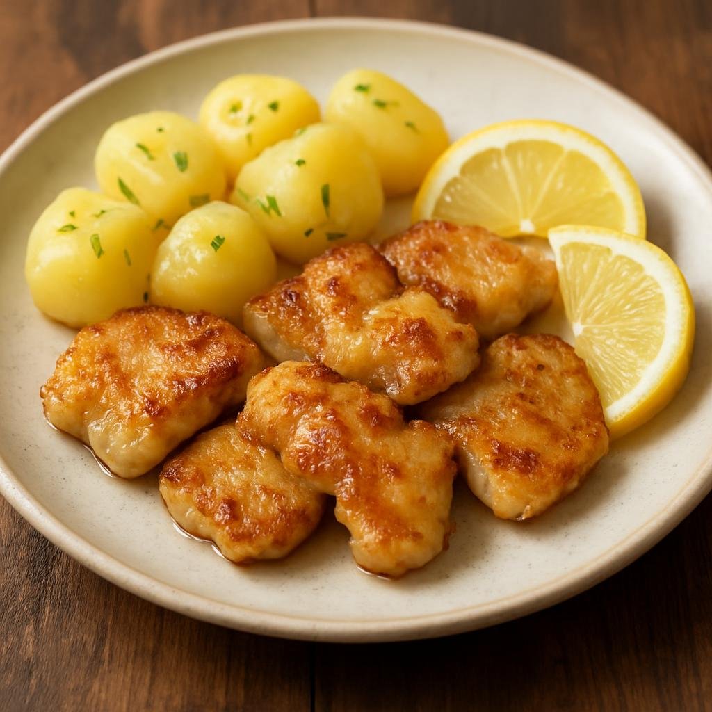 Entree: Svalbard and Jan Mayen – Northern Culinary Region – Cod Tongues (Pan-fried tender pieces of cod, traditionally small head or cheek portions, served simply with buttered potatoes and lemon) recipe