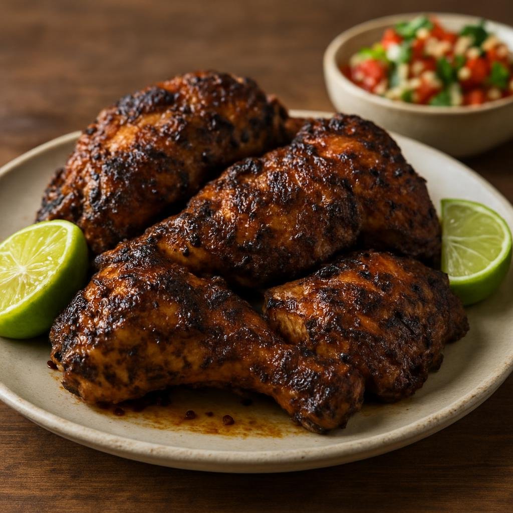 Entree: Aruba – Central Culinary Region – Aruban Jerk Chicken (Spicy marinated and grilled chicken seasoned with Caribbean jerk spices and bright citrus) recipe
