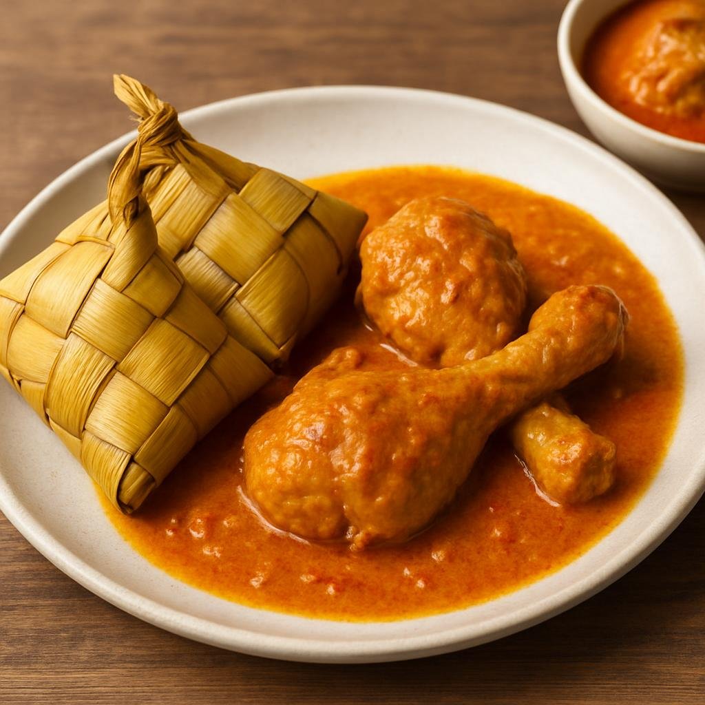 Entree: Brunei – Central Culinary Region – Ketupat (Compressed rice packed and cooked inside woven young coconut leaf pouches, traditionally served with a rich coconut chicken curry) recipe