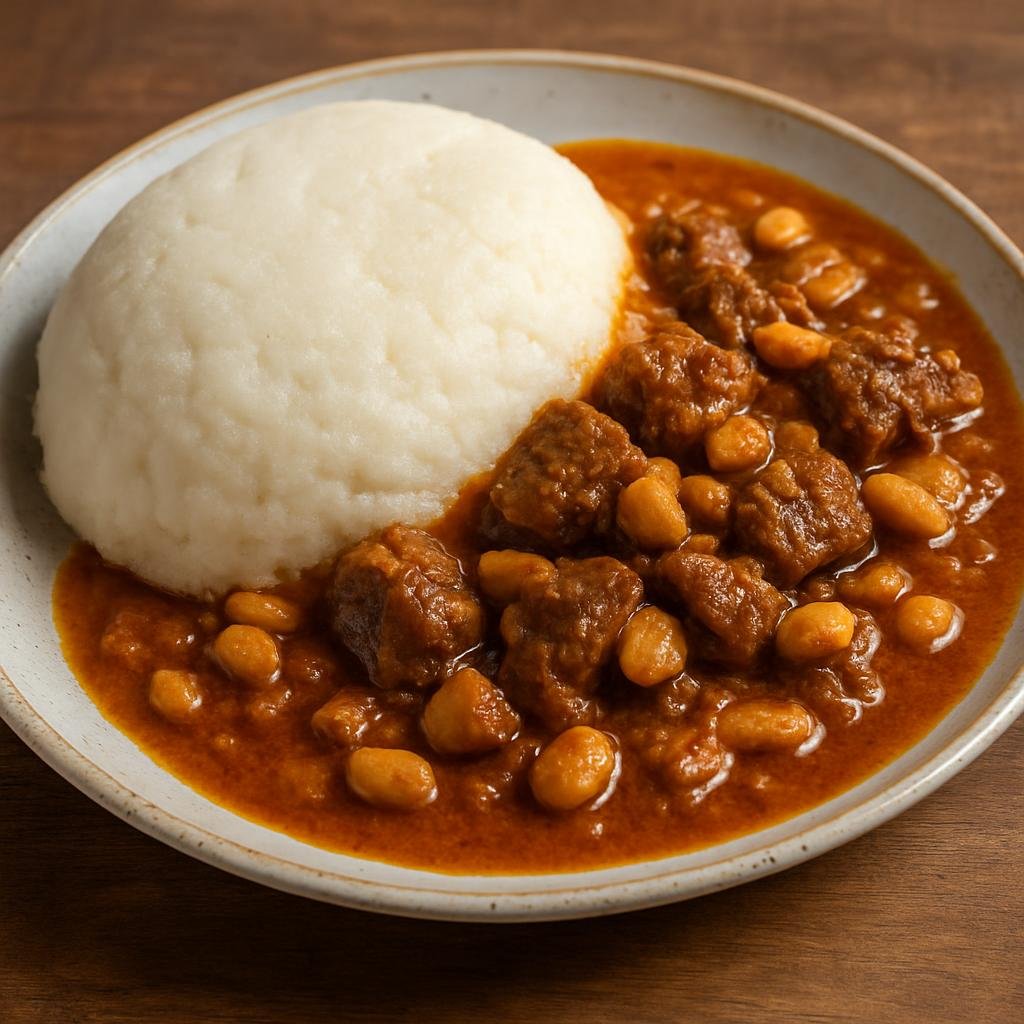 Entree: Eswatini – Northern Culinary Region – Sishwala (Thick maize porridge served with a savory beef and peanut gravy common in Eswatini) recipe