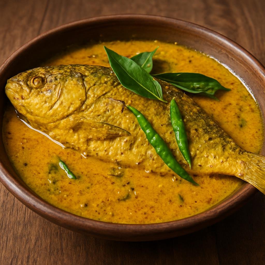 Entree: India – Assam – পুৰা মাছ ➤ Pura Maach (Whole Assamese-style fish marinated and cooked with mustard and turmeric) recipe