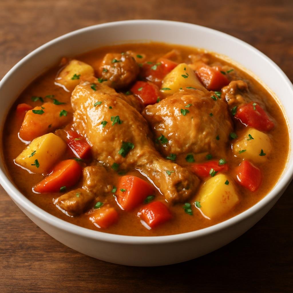 Entree: Bonaire, Sint Eustatius and Saba – National Cuisine – Galina Stoba (Hearty Bonairean chicken stew braised with vegetables and Caribbean seasonings) recipe