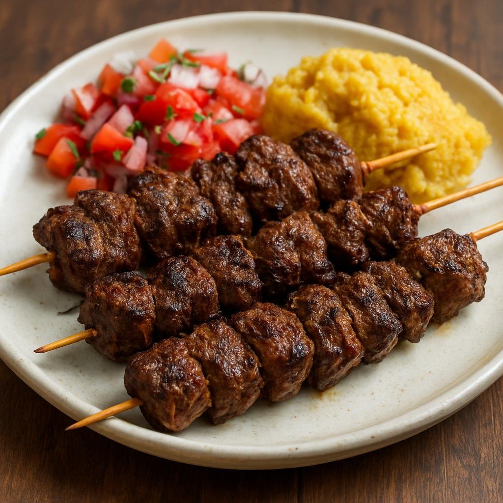 Entree: Cameroon – National Cuisine – Soya (Spiced grilled beef skewers typical of Cameroonian street barbecue) recipe