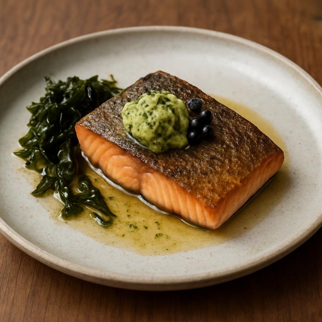 Entree: Greenland – Northern Culinary Region – Uuttoq (Pan-roasted Arctic char served with juniper and seaweed butter) recipe