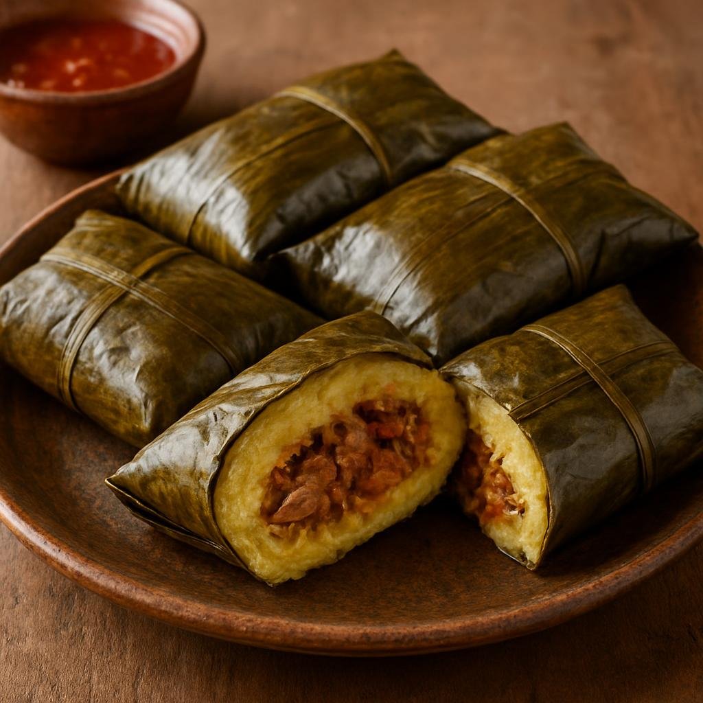 Entree: Guatemala – Northern Culinary Region – Paches (Steamed banana-leaf-wrapped potato-based tamale with a savory meat filling) recipe