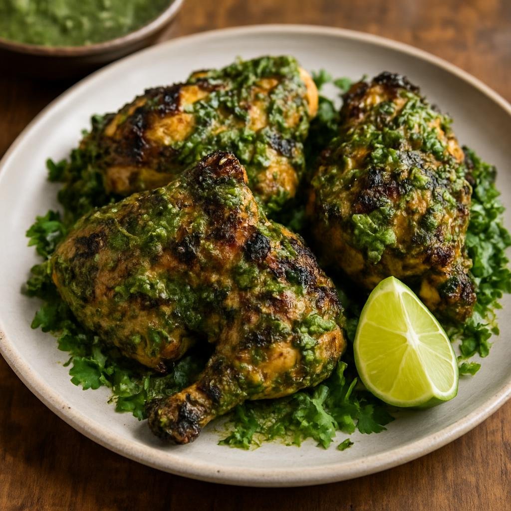Entree: Guinea-Bissau – Northern Culinary Region – Galinha à Cafreal (Herb- and chili-marinated grilled chicken in a cilantro-garlic piri-piri sauce) recipe