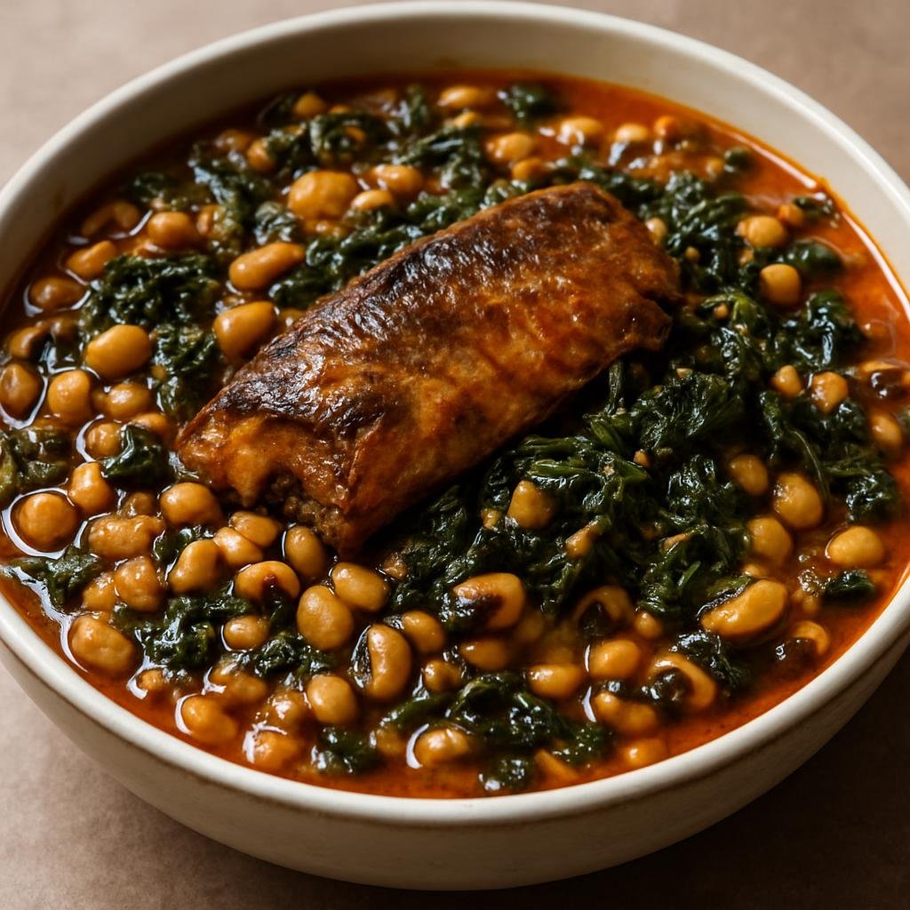 Entree: Republic of the Congo – Northern Culinary Region – Madesu (Hearty stewed cowpeas in palm oil with smoked fish and leafy greens) recipe