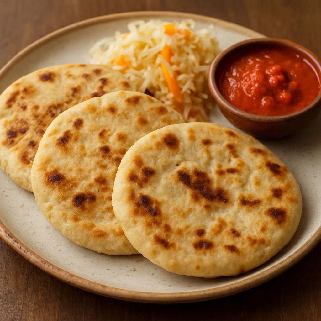 Entree: El Salvador – Northern Culinary Region – Pupusas (Thick Salvadoran corn masa discs stuffed with seasoned cheese, pork, or beans, traditionally served with curtido and tomato salsa) recipe