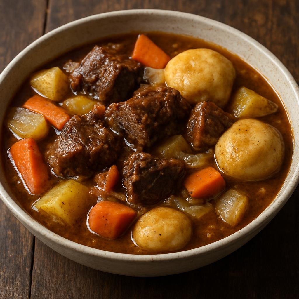 Entree: Anguilla – Central Culinary Region – Goat Water (Hearty Anguillian goat stew simmered with vegetables and dumplings in a savory, spiced broth) recipe