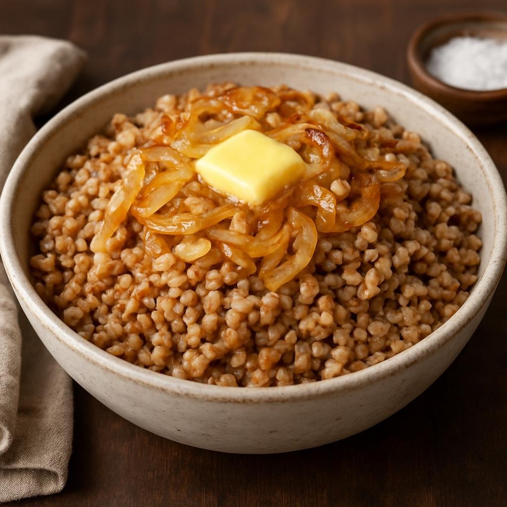Entree: Belarus – Central Culinary Region – Каша ➤ Kasha (Buckwheat porridge cooked with butter and sautéed onions) recipe